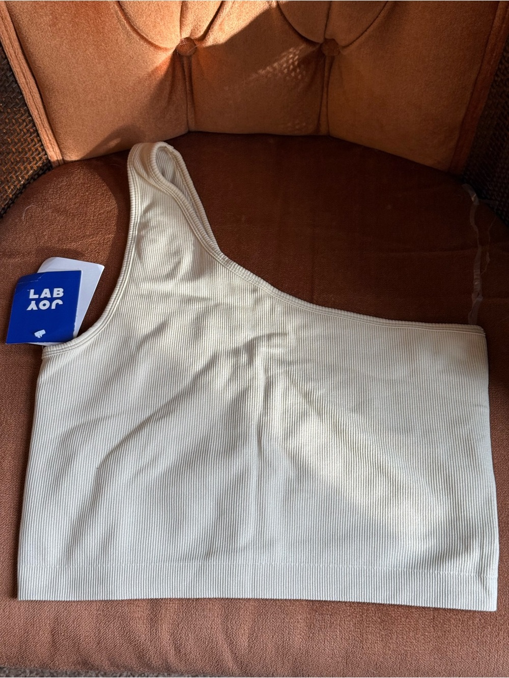 JoyLab One-Shoulder Ribbed Crop Top in Cream